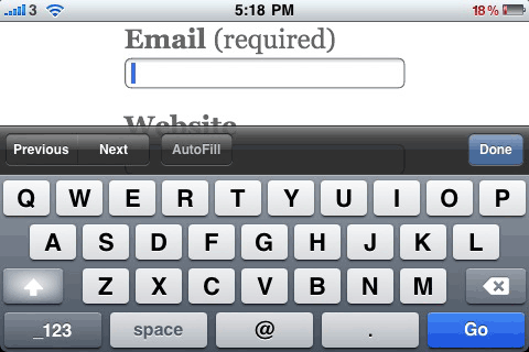 The iPhone displays different keyboards for HTML5 input types