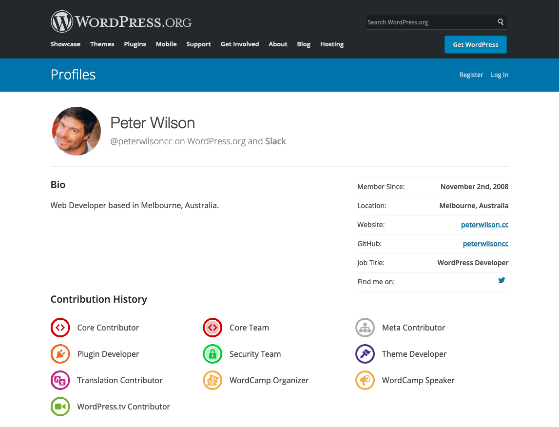 WordPress profile of peterwilsoncc.
